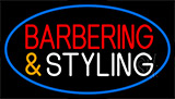 Barbering And Styling With Blue Border Neon Sign