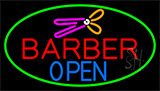 Barber Open With Green Border Neon Sign