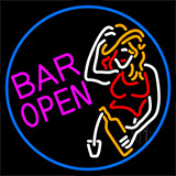 Bar Open With Girl Neon Sign