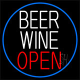 Beer Wine Open With Blue Border Neon Sign