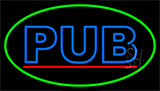 Blue Pub With Green Border Neon Sign