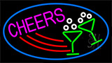Cheers With Wine Glass With Blue Border Neon Sign
