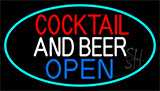 Cocktail And Beer Open With Turquoise Border Neon Sign