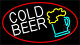 Cold Beer And Beer Mug With Red Border Neon Sign