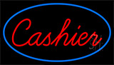 Cursive Red Cashier With Blue Border Neon Sign