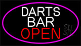 Dart Bar Open With Pink Border Neon Sign
