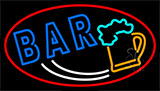 Double Stroke Bar With Beer Mug Blue Border Neon Sign