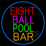 Eight Ball Pool Bar With Blue Border Neon Sign