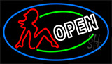 Girls Open With Blue Border Neon Sign