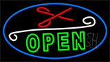 Green Open With Scissor Neon Sign