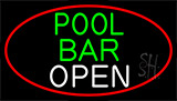Green Pool Bar Open With Red Border Neon Sign
