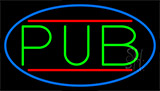 Green Pub With Blue Border Neon Sign