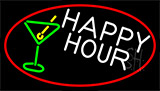 Happy Hour And Martini Glass With Red Border Neon Sign