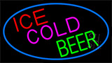 Ice Cold Beer With Blue Border Neon Sign