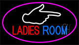 Ladies Room And Hand Pointing With Pink Border Neon Sign