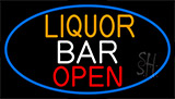 Liquor Bar Open With Blue Border Neon Sign