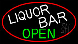 Liquor Bar Open With Red Border Neon Sign