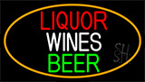 Liquors Wines Beer With Orange Border Neon Sign