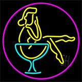 Martini Girl In Glass With Pink Border Neon Sign