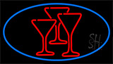 Martini Glasses With Blue Border Neon Sign