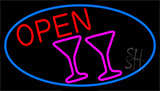 Martini Glass Open With Blue Border Neon Sign