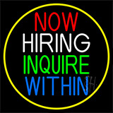 Now Hiring Inquire Within With Yellow Border Neon Sign