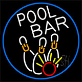 Pool Bar With Blue Border Neon Sign