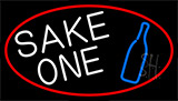 Sake One And Bottle With Red Border Neon Sign
