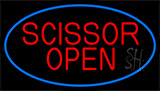Scissor Open With Blue Border Neon Sign
