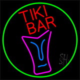 Sculpture Tiki Bar With Green Border Neon Sign