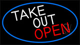Take Out Open With Blue Border Neon Sign