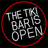 The Tiki Bar Is Open With Red Border Neon Sign