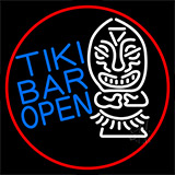 Tiki Bar Bamboo Hut With Red Border Neon Sign