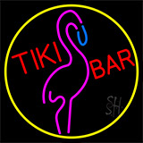 Tiki Bar Flamingo With Yellow Border Neon Sign