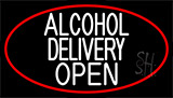 White Alcohol Delivery Open With Red Border Neon Sign