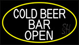 White Cold Beer Bar Open With Yellow Border Neon Sign