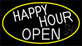 White Happy Hour Open With Yellow Border Neon Sign