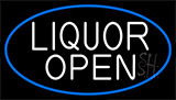 White Liquor Open With Blue Border Neon Sign
