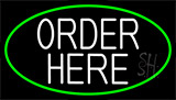 White Order Here With Green Border Neon Sign