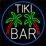 White Tiki Bar Palm Tree With Blue Border Neon Sign