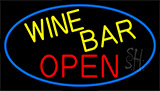 Yellow Wine Bar Open With Blue Border Neon Sign