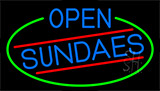 Blue Open Sundaes With Green Border Neon Sign