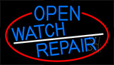 Blue Open Watch Repair With Red Border Neon Sign