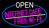 Open Internet Cafe Free Wifi With Blue Border Neon Sign