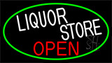Liquor Store Open With Green Border Neon Sign