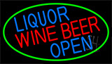 Liquor Wine Beer Open With Green Border Neon Sign