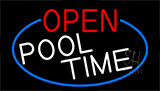 Open Pool Time With Blue Border Neon Sign