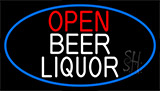 Open Beer Liquor With Blue Border Neon Sign