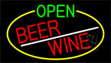 Open Beer Wine With Yellow Border Neon Sign