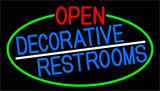 Open Decorative Restrooms With Green Border Neon Sign